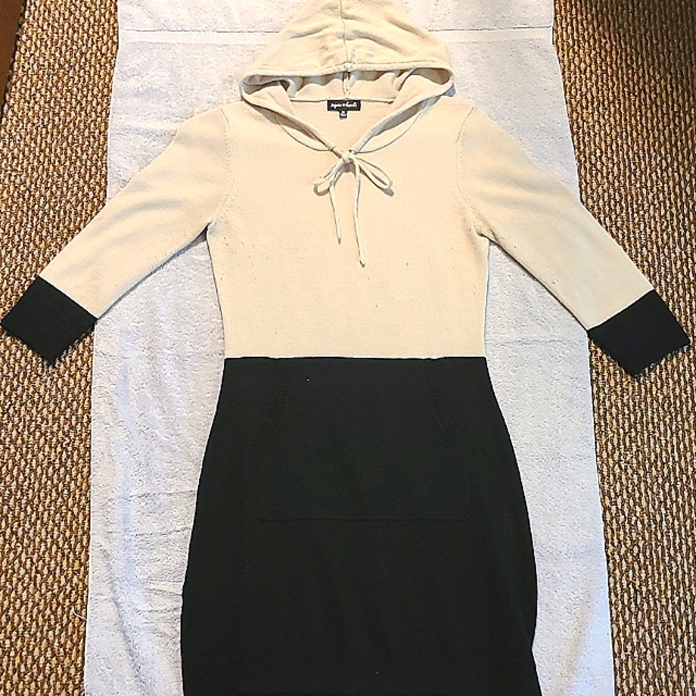 Below-Knee-Length Cream/Black Sweater Dress